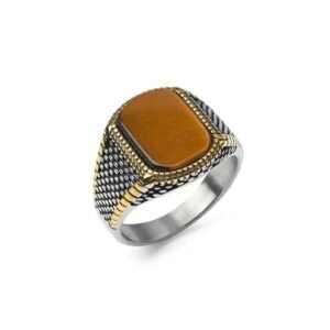 bague en pierre naturelle pour hommes structure en acier 3
