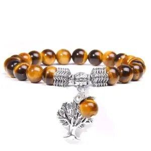 Pulsera ojo de tigre con dije de árbol en plata para sentirte conectado