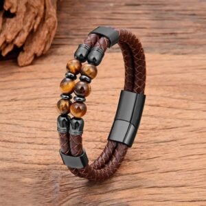 bracelet en cuir oeil de tigre pour homme 2