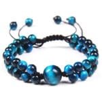 Pulsera Ojo de Halcón Azul con cuentas negras en cordón negro