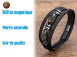 Pulsera negra para hombre con piedra verde para protección espiritual, ojo de tigre