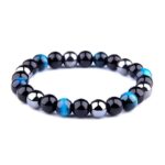 Bracelet obsidienne et hématite avec oeil de faucon triple protection