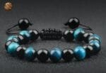 Pulsera Obsidiana Ojo de Halcón con perlas azules y negras, estilo moderno