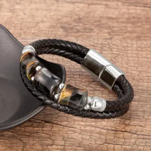 Pulsera de piedra Ojo de Águila con cierre de plata, cómoda y resistente