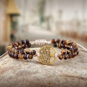 Pulsera protectora de ojo de tigre para mujer con árbol de la vida en piedras