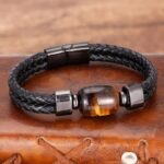 Bracelet Oeil de Tigre pour Homme – Cuir Tressé