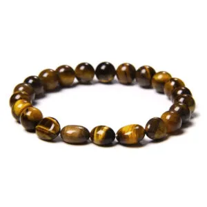 Bracelet Pierre Naturelle Oeil de Tigre 3 Pulsera de piedra natural ojo de tigre en exposición