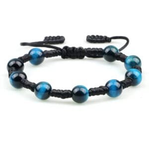 Pulsera Shamballa con piedras semipreciosas y cuentas de vidrio azul, ojo de halcón