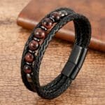 Pulsera Triple Protección Oeil con cuentas de ojo de tigre rojo para hombres