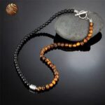 Collier de perles œil de tigre de luxe pour hommes